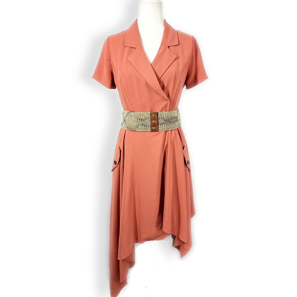 Chriselle x J.O.A. Short Sleeve Terracotta Orange Trench Shirt Dress Size Medium